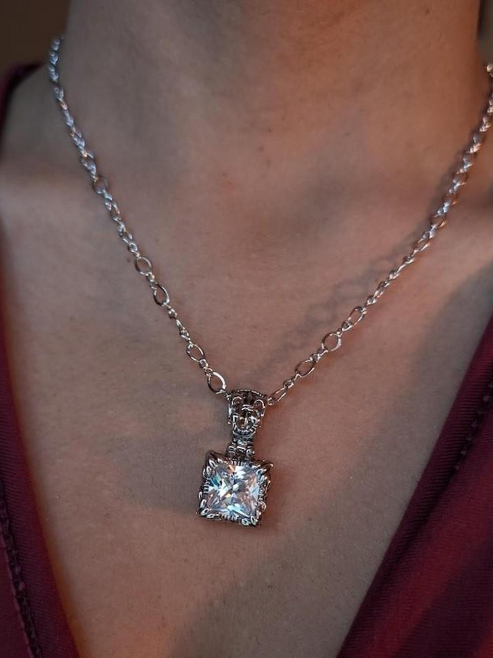 Sterling Silver Silpada Square CZ Pendant Necklace - Picture 2 of 8